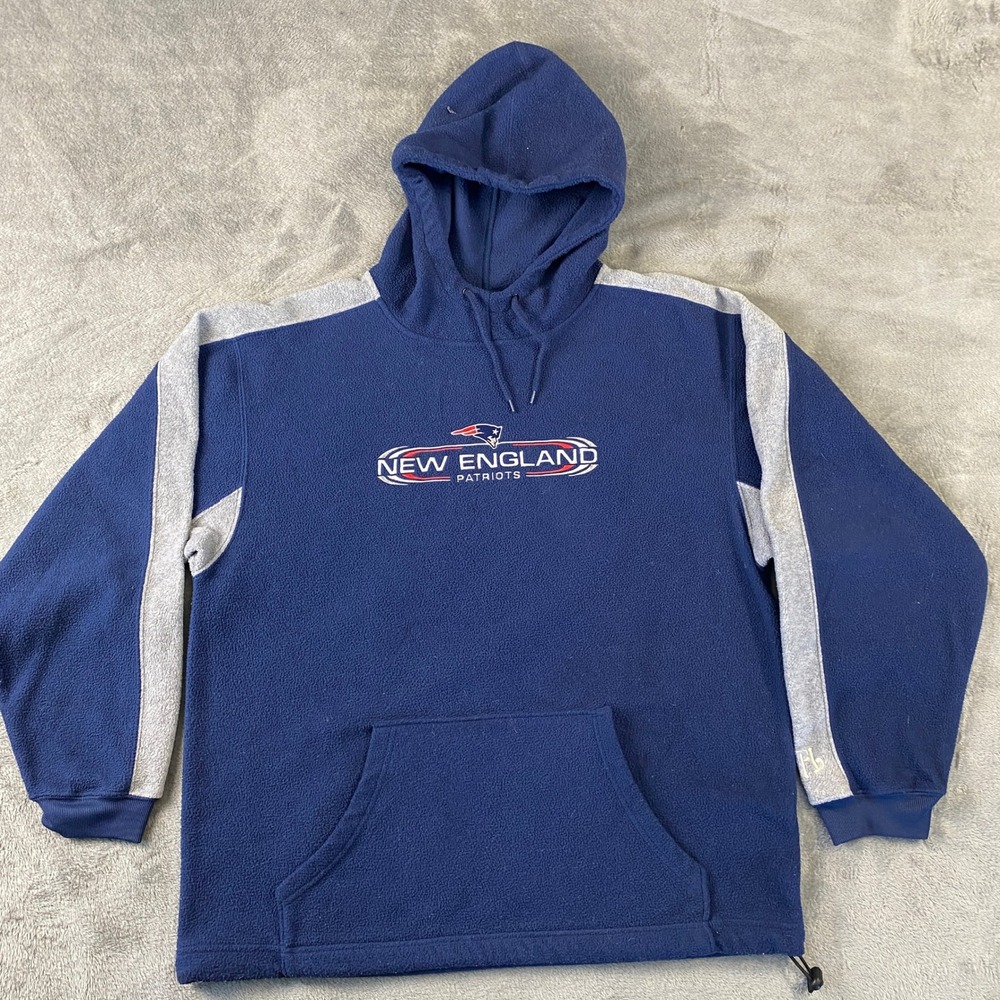 Vintage New England Patriots NFL Fleece Hoodie Men L Navy Embroidered Colorblock